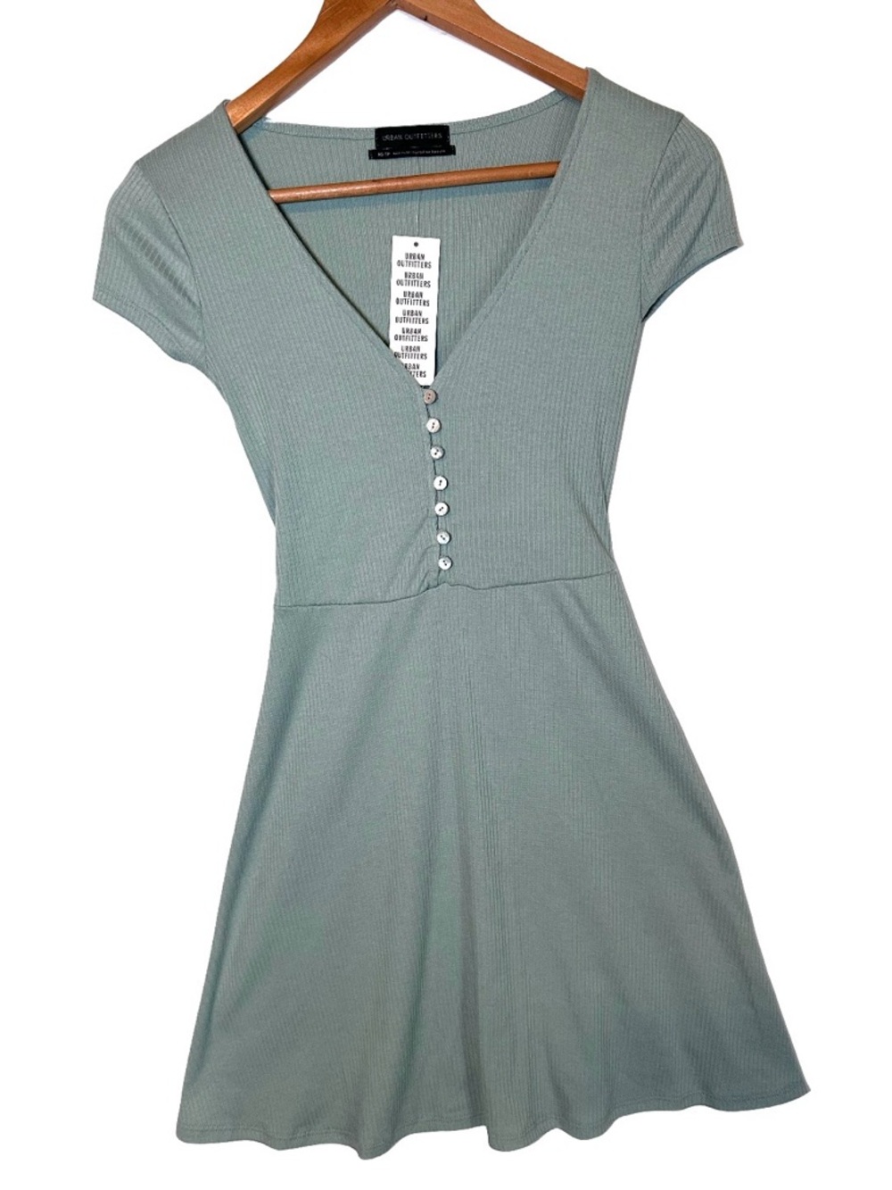 Urban Outfitters Ribbed Dress | NWT | Deep V Button Front | Moss Green | XS